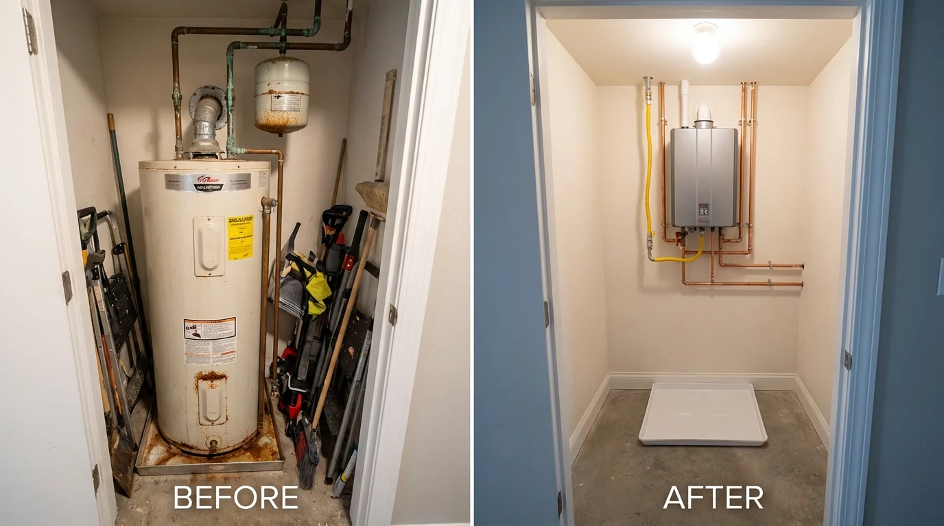 Tank water heater versus wall-mounted tankless unit comparison for Elmore, AL homeowners
