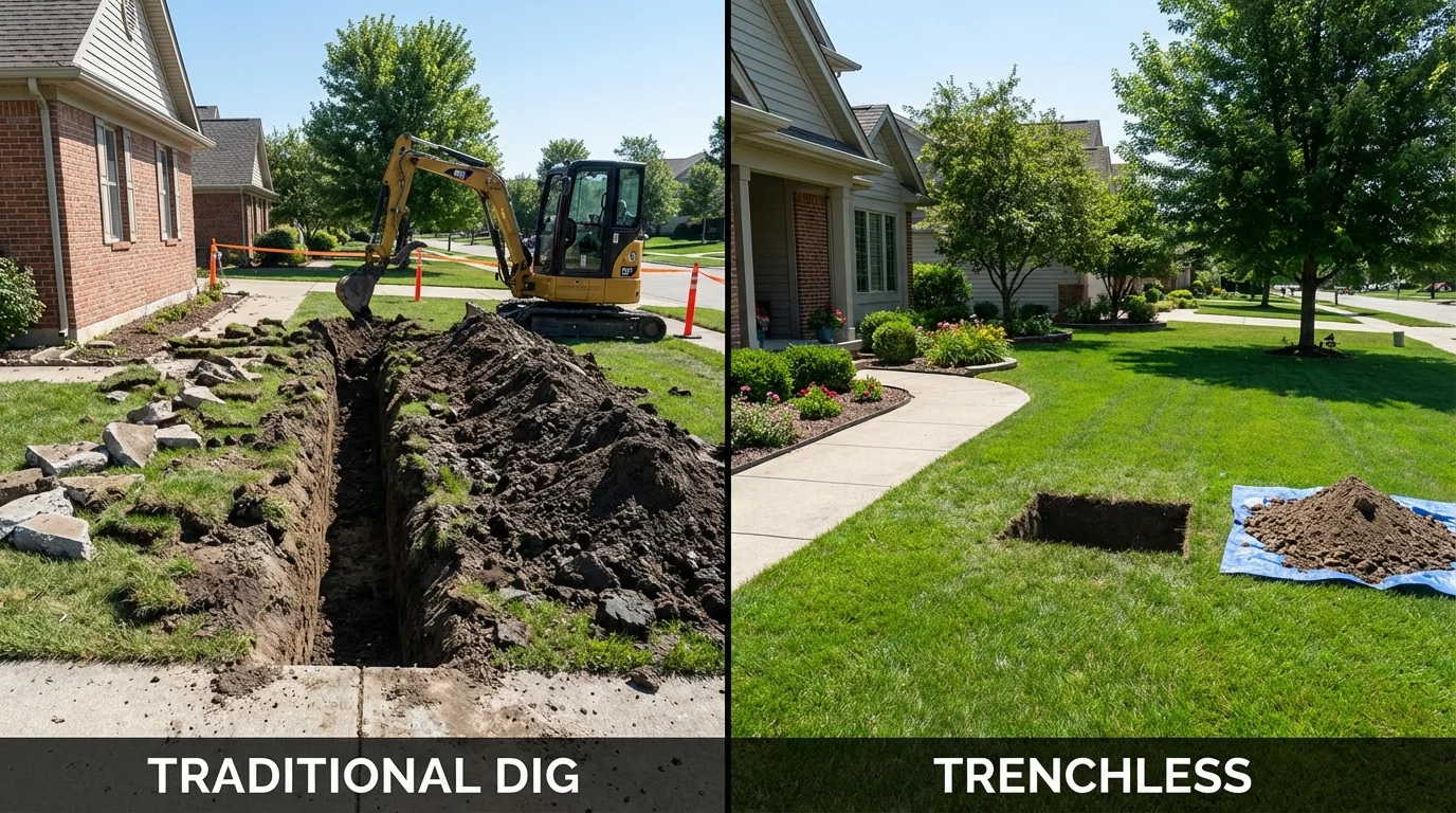 Trenchless sewer repair with minimal yard damage versus traditional excavation in Elmore, AL